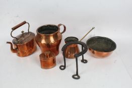 Collection of 19th century copper, to include a kettle, jug, side pouring jug, tea caddy, bowl/