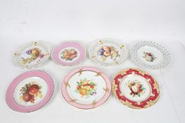 Seven various porcelain plates, to include 19th century examples, all painted with fruit, and a