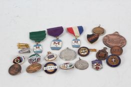 Collection of swimming medals, badges, and rowing fobs, (qty)