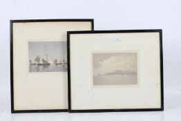 Claude H. Rowbotham (British 1864-1949), Pair of pencil coloured etchings of maritime scenes