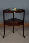 19th century mahogany corner washstand, with three recesses to the top and a single boxwood strung
