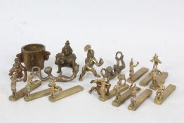 Collection of various Indian bronze figures together with a small mortar (Qty)