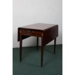 Good Edwardian Sheraton Revival Pembroke table, the frieze inlaid with a fan motif and cross