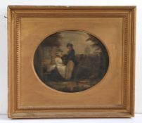 English School (19th Century) Romantic Couple Before a Cottage