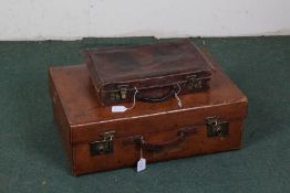 Finnigans brown leather suitcase, and one other leather case smaller (2)
