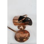 Victorian copper coal scuttle and a long handled copper warming pan (2)