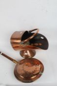Victorian copper coal scuttle and a long handled copper warming pan (2)