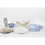 Wedgwood tazza and comport, two pierced edge plates, blue and white bowl, small Dutch plate, vase