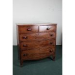 Victorian mahogany chest of drawers, consisting of two short and three long drawers, raised on