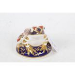 Royal Crown Derby Imari palette frog paperweight, with gold button