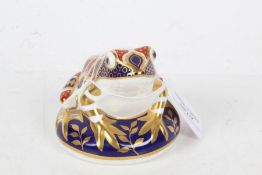 Royal Crown Derby Imari palette frog paperweight, with gold button