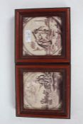 Two 18th century Delft tiles, each housed in wooden frames (2)