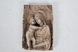 19th Century plaster panel, Virgin & child, 16cm by 11cm