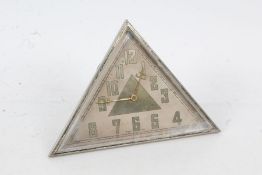 Art Deco alarm clock, of triangular shape, with arabic numeral, 19.5cm wide
