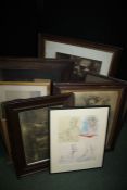 Collection of various pictures to include etchings, 19th/20th century photographs, and a