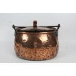 19th century copper cooking pot, with iron swing handle, 42cm wide