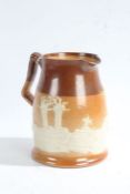 Royal Doulton stoneware jug, applied with a hunting scene and a horse throwing off a rider, 17cm