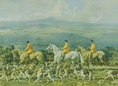 After A.J. Munnings (1878-1959) 'The Bramham Moor Hounds at Weeton Whin', pencil signed, colour