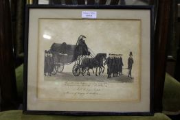 19th century Continental school, study of burial procession, with hand written text, unsigned