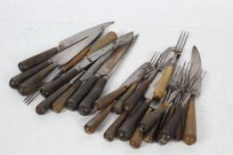 Quantity of 19th century horn handled knives and forks, the steel blades stamped W.Dove & Son of