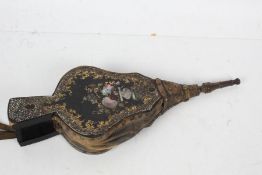 Pair of Victorian black lacquered and mother of pearl inlaid bellows, 41cm long