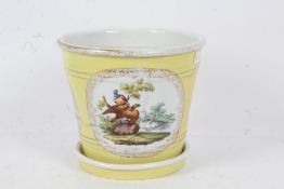 19th century German KPM Berlin porcelain cashepot and stand, c1850, the pot decorated with a