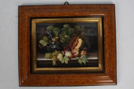 20th century oil on copper, study of a still life scene, indistinctly signed, housed in a glazed and