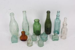 Collection of old green glass and other bottles, to include Calific (Successors to the California
