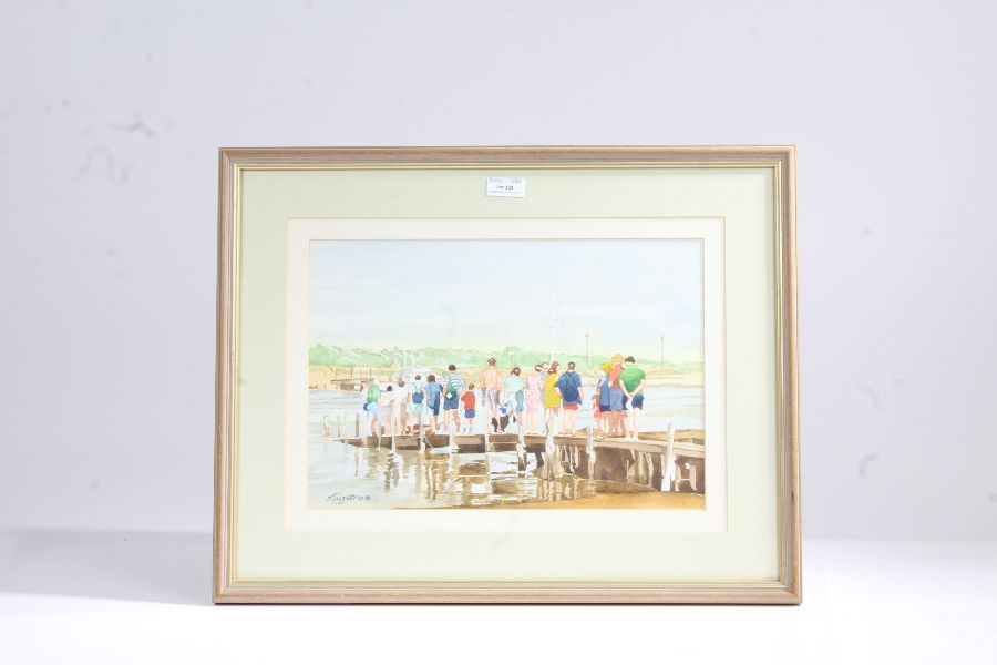 Peter Knights, 'Figures on a Jetty', signed and dated 03.98, watercolour