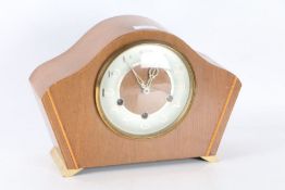 20th century walnut veneered mantel clock, the dial with arabic numerals, 31cm wide