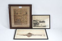 Two landscapes and one military cartoon Three etchings, two signed in pencil, each on wove, 210 x