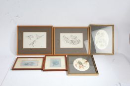 Six pictures of birds,  Four lithographs printed in colours together with two inks, on wove, 14 x