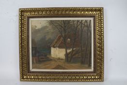 A Adcock (20th Century) Village Scene, signed (lower left), oil on canvas, 40 x 50cm