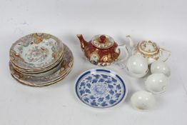 Mixed ceramics to include Masons Ironstone plates, a porcelain teapot painted with a portrait of a