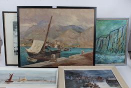 Collection of 20th century maritime and sea scape paintings, oil on board, oil on canvass and one