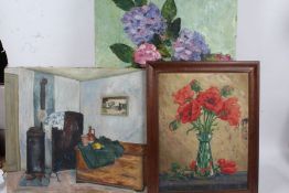 Collection of 20th century still lives, some baring signatures, oil on board and oil on canvass,