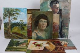 Collection of 20th century oil on boards to include still life, portraits and landscapes (9)