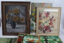 Collection of 20th century still life paintings of various sizes, some signed, largest 44cm by 36.