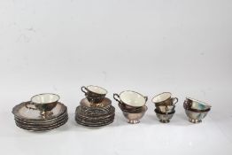 Bavarian lustre tea and coffee set, comprising six each plates, tea and coffee cups with saucers (