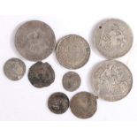 Collection of defective coins, to include George III Crowns, Victoria Crown, a George III Forgery