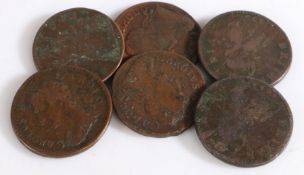 Charles II, A collection of Farthings, 1672, 1673, 1675, 1679 and date obscured (S 3394) (6)
