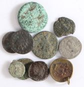 Roman coins, to include a Denarius, a silver Republican coin and bronze coins, together with a