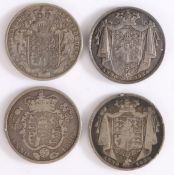 George IIII half crowns, 1820, 1825, 1834, William IIII half crown, 1836 (4)