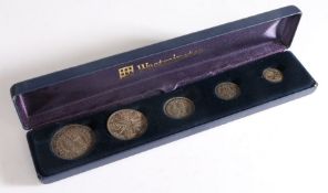 Victoria, a Westminster set containing an 1887 Half Crown, Florin, Shilling, Six Pence and Three