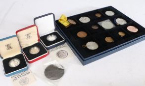 Coins and commemorative medallions to include cased £1 silver proofs, two 1983, 1984, George V