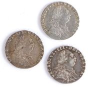 George III Sixpence pieces, 1787 x 3, (3)