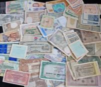 A collection of World Bank notes, to include USA, Mozambique, Portugal, Belgium, Argentina, Japan,