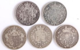 George IV Half Crowns, to include 1820 x 2, 1824, 1826 and 1829, (5)