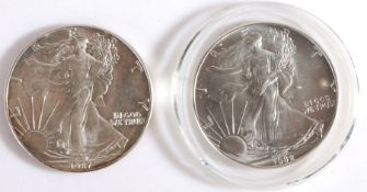 USA, two silver Dollars, 1987, 1992, (2)