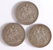 Victoria Crowns, 1889, 1887 and 1891, (3)